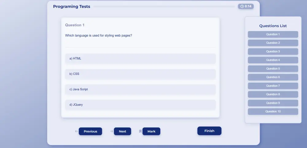 تطوير نظام امتحانات تفاعلي Front-End باستخدام Html ,CSS,JavaScript