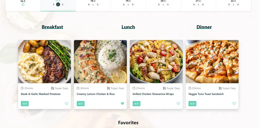 تطوير موقع Meal Planner لتنظيم الوجبات ,Javascript HTML ,CSS