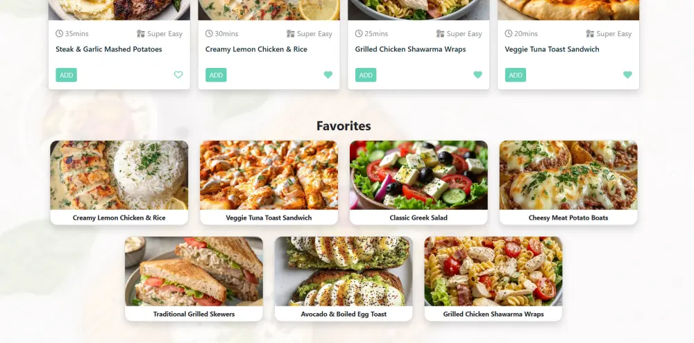 تطوير موقع Meal Planner لتنظيم الوجبات ,Javascript HTML ,CSS