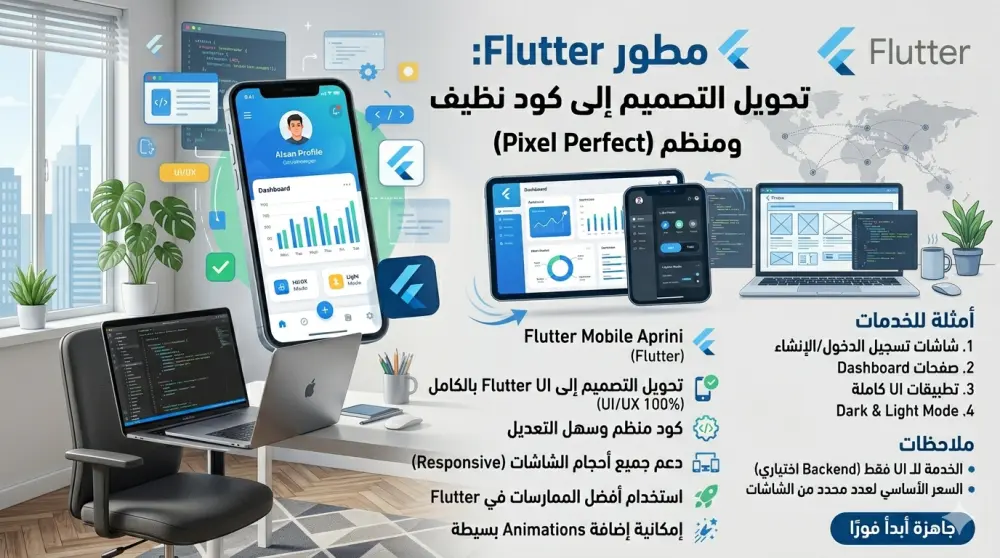 تحويل تصميم Figma أو XD إلى تطبيق Flutter احترافي