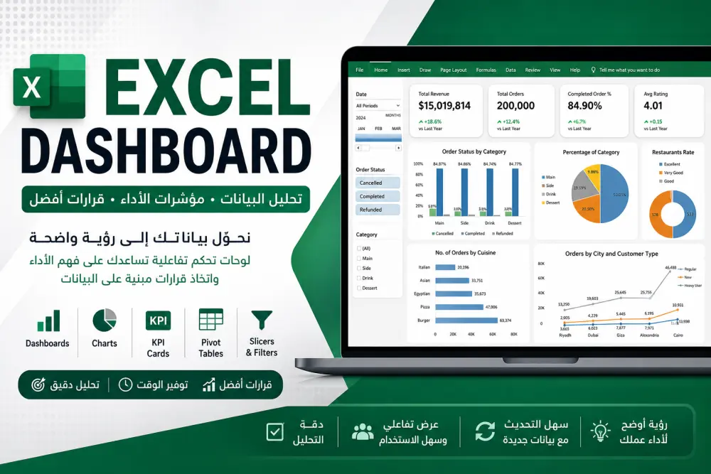 تحليل البيانات وإنشاء لوحات تفاعيلة Dashboards احترافية باستخدام Excel