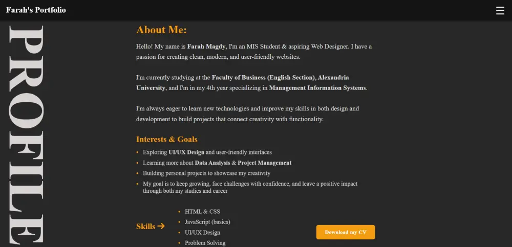 تصميم بورتفوليو شخصي احترافي باستخدام HTML و CSS