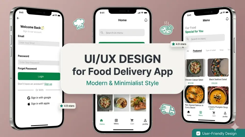 تصميم واجهات تطبيق توصيل طعام (Food Delivery) عصري وجذاب