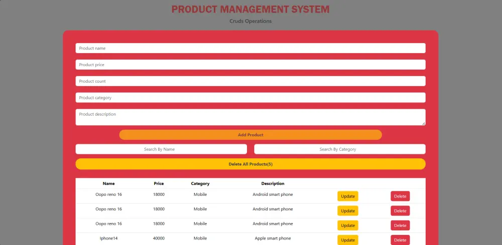 إنشاء نظام إدارة منتجات (Product management CRUDs system)