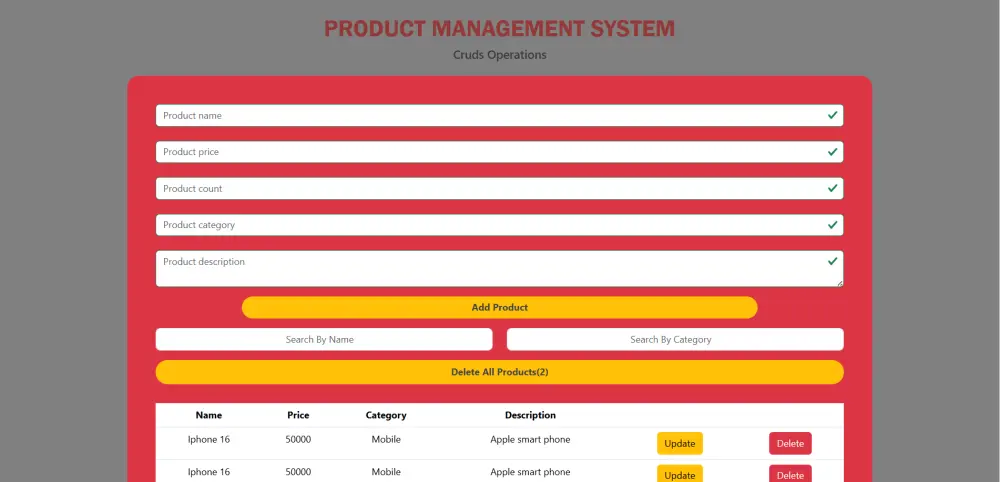 إنشاء نظام إدارة منتجات (Product management CRUDs system)