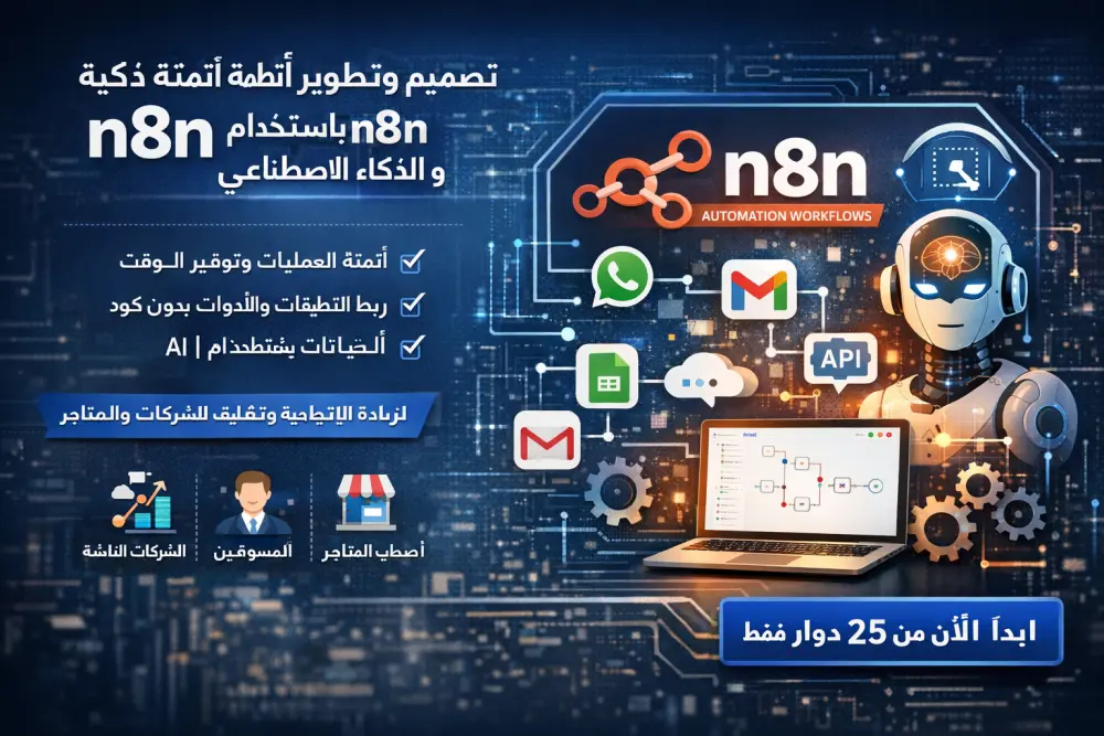 تصميم نظام أتمتة احترافي باستخدام n8n و AI لربط التطبيقات وزيادة الإنتاجية
