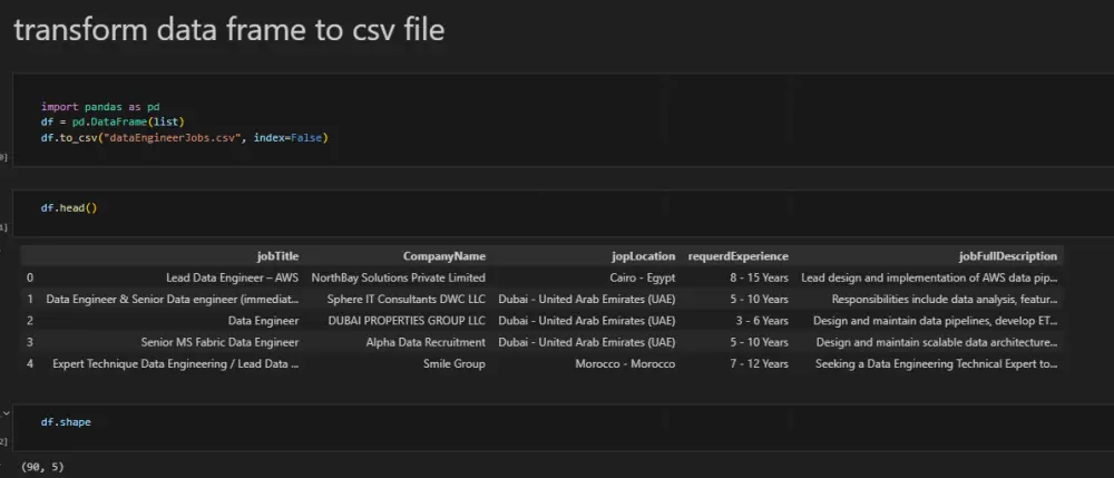 استخراج البيانات و وضعها في csv