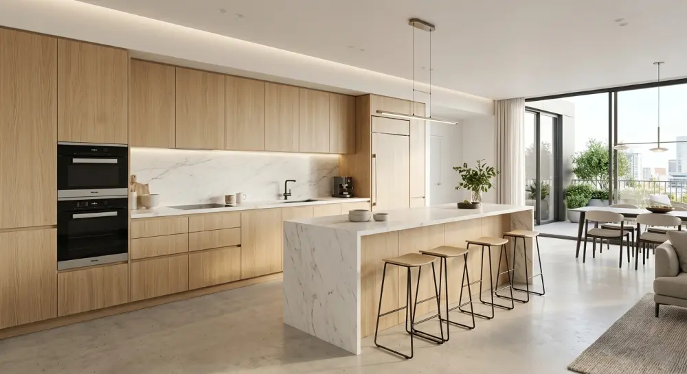 تصميم داخلي مودرن بتفاصيل خشبية ولمسة فخامة هادئة