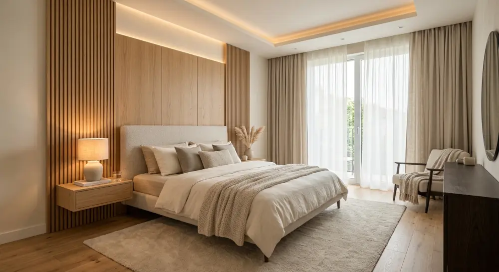 تصميم داخلي مودرن بتفاصيل خشبية ولمسة فخامة هادئة