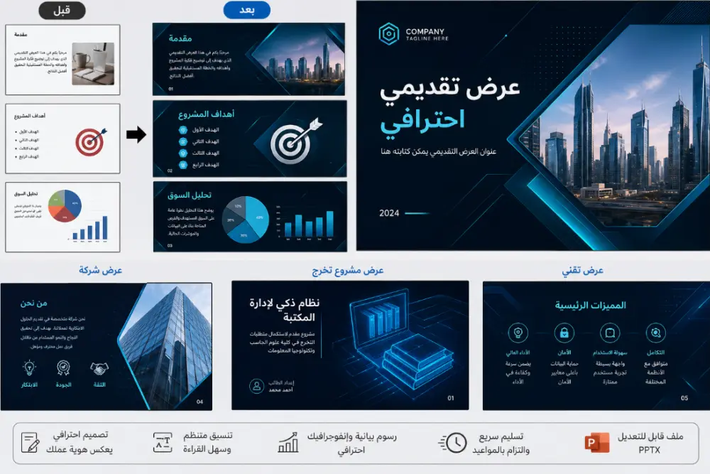 تصميم عرض تقديمي احترافي (PowerPoint / Canva) بجودة عالية