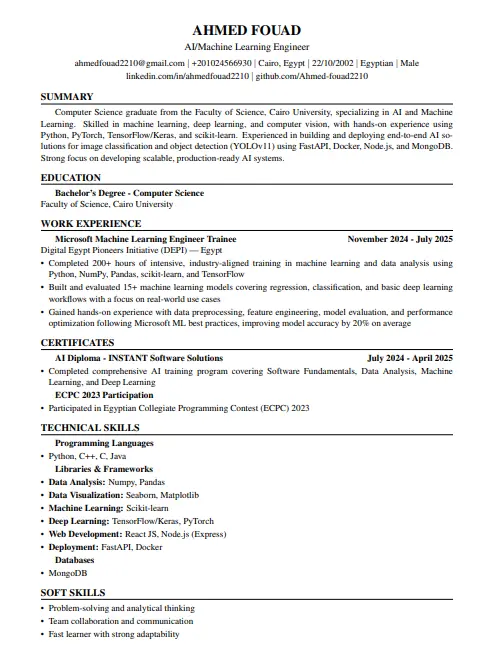 كتابة CV إحترافي باللغة الإنجليزية متوافق بنسبة 100% مع ATS