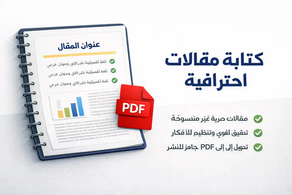 أقدم 1 مقال حصري = 200–300 كلمة + تنسيق وتحويل إلى PDF جاهز للنشر، بدقة لغوية وتنظيم الأفكار وتسليم سريع.