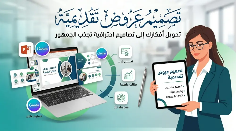 تصميم عروض تقديمية  برنتيشن باور بوينت أو pdf أو word