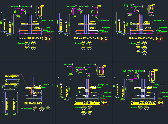 عمل لوحات شوب دروينج +حصر حديد مفصل لكل عنصر +حصر الخرسانات