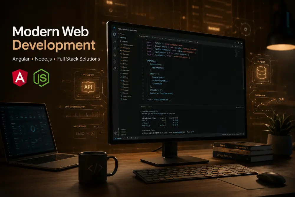 إنشاء مواقع ويب احترافية (Landing Page / Dashboard / Web App) باستخدام Angular + Node.js بأداء سريع وتصميم عصري.