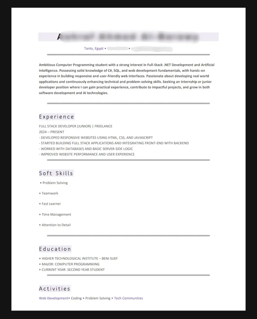 كتابة سيرة ذاتية CV بشكل احترافي و تتوافق مع نظام ATS