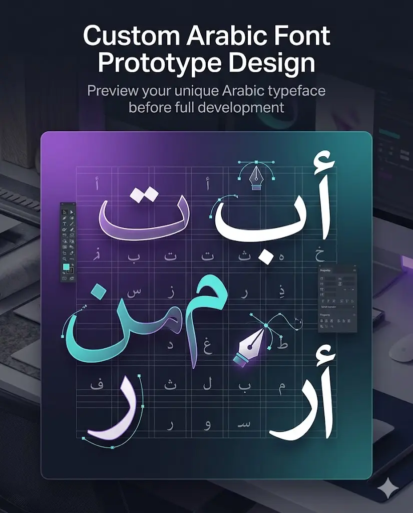 تصميم نسخة تجريبية لخط عربي احترافي قبل التنفيذ الكامل