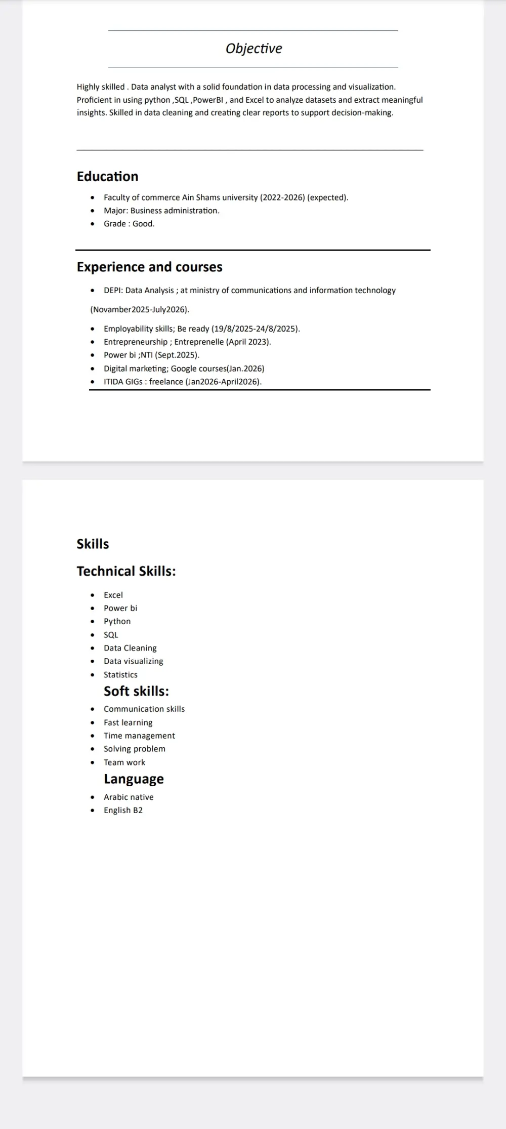 كتابة وتصميم سيرة ذاتية (CV) احترافية متوافقة مع أنظمة الـ ATS ايا كان عدد صفاحتها ويشمل التعديل بعد التسليم.