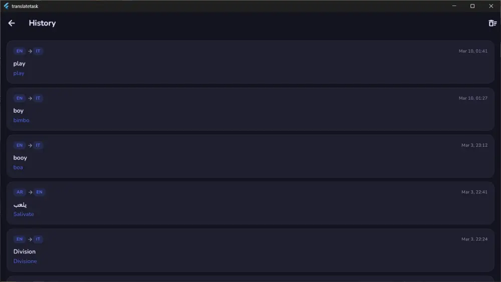 سأقوم بتطوير تطبيق ترجمة ذكي احترافي لـ Android بـ Flutter مع ربط API ونطق صوتي يدعم 12 لغة عالمية