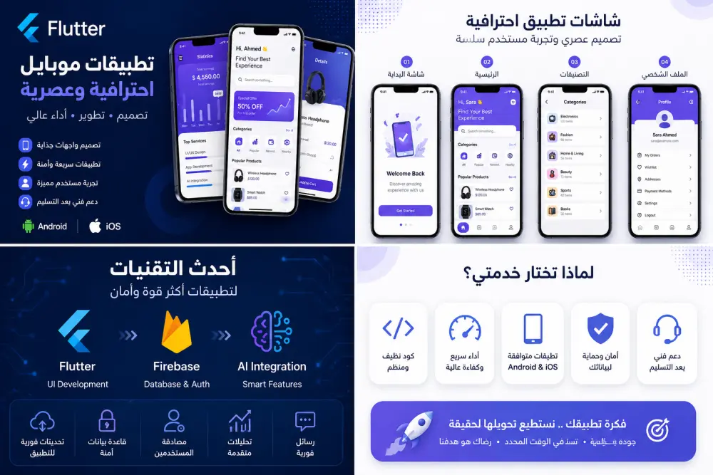 تصميم وتطوير تطبيقات موبايل احترافية باستخدام Flutter للأندرويد و iOS