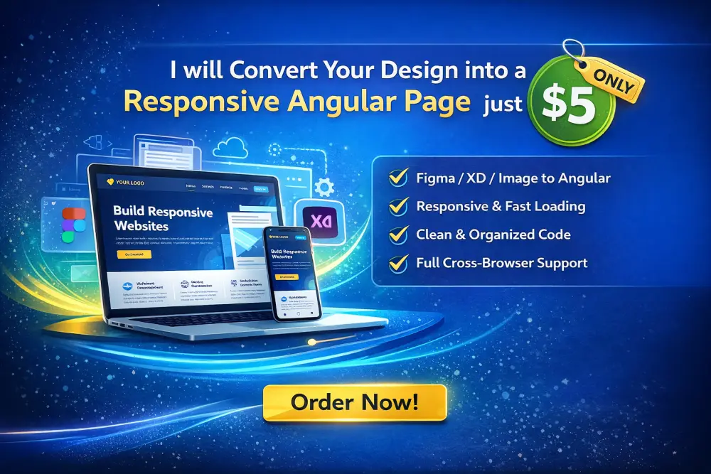 سأقوم بتحويل تصميمك إلى صفحة Angular متجاوبة واحترافية