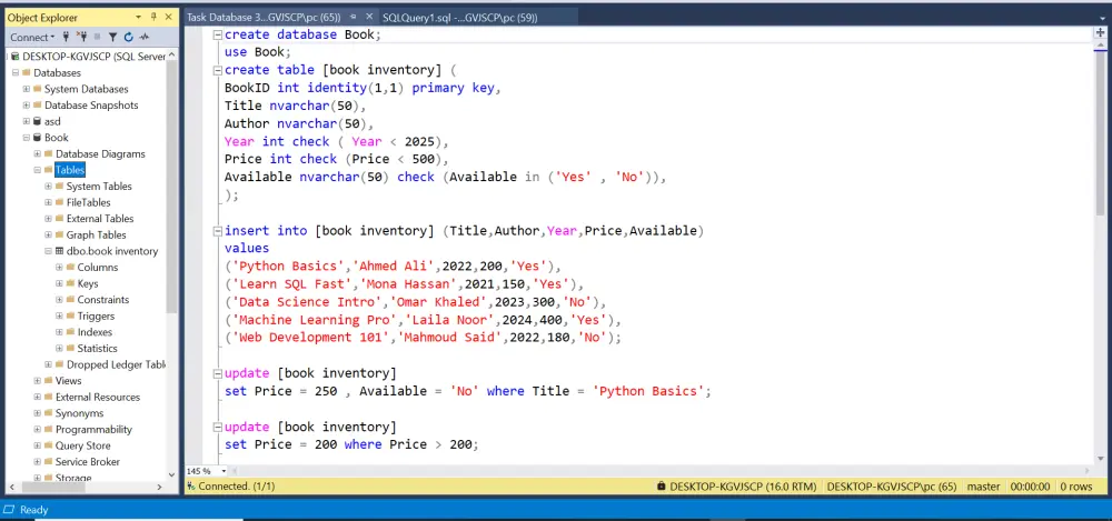 بناء هيكل قاعدة بيانات متكامل باستخدام SQL.
