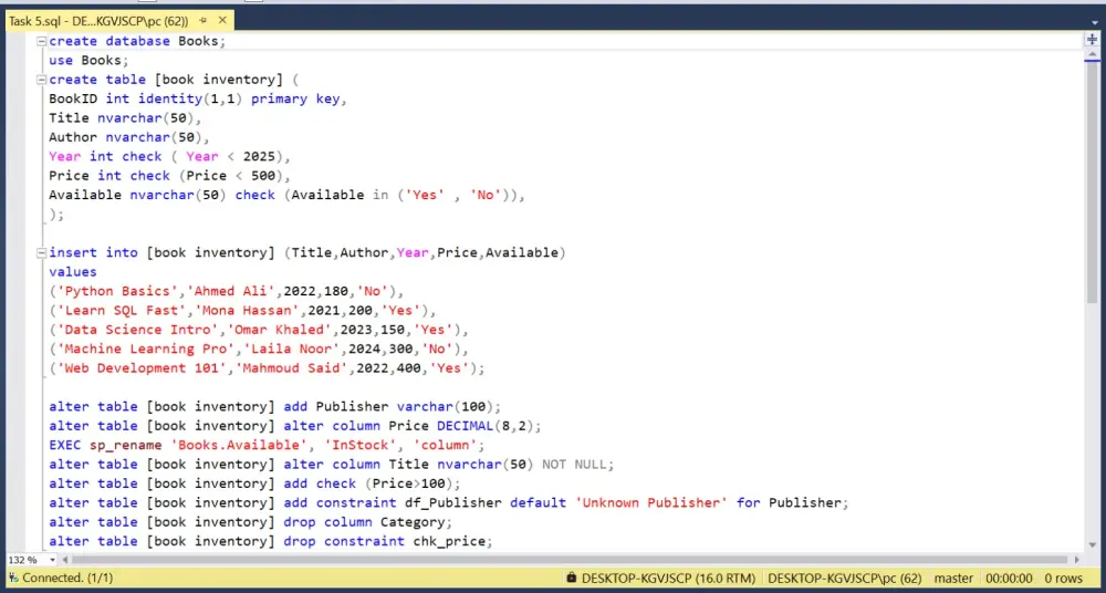 بناء هيكل قاعدة بيانات متكامل باستخدام SQL.