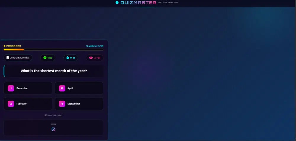 تصميم لعبة Quiz تفاعلية احترافية (Web App) بتصميم عصري