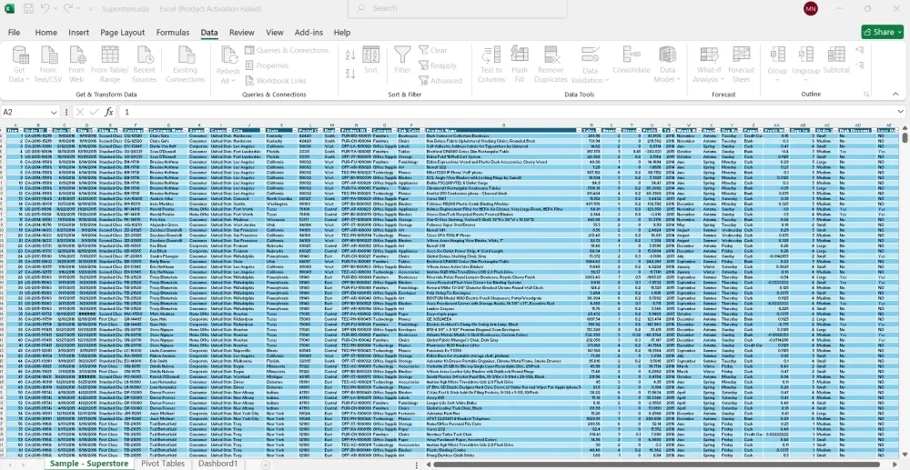 تحليل وتنظيف بيانات بواسطة اكسيل (Excel) وإنشاء داشبورد تفاعلي