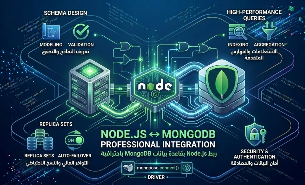 سأقوم بربط تطبيق Node.js بقاعدة بيانات MongoDB باحترافية