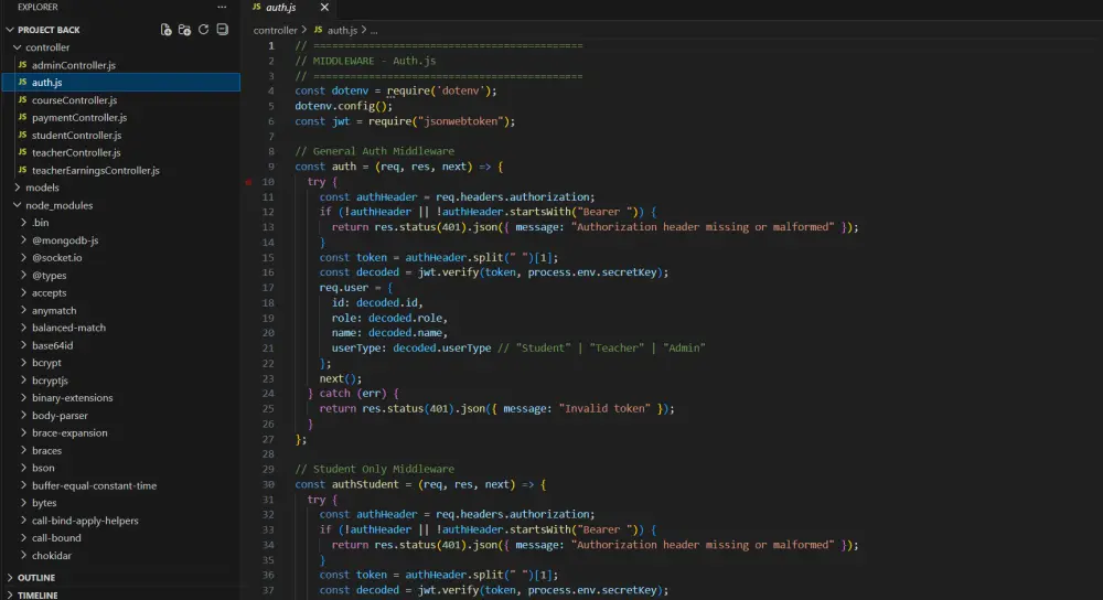 سأقوم بإضافة نظام تسجيل دخول آمن باستخدام JWT داخل مشروع Node.js