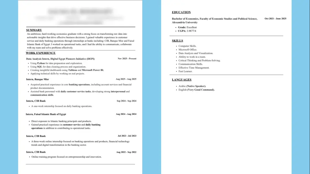 تصميم سيرة ذاتية احترافية وبنظام ATS