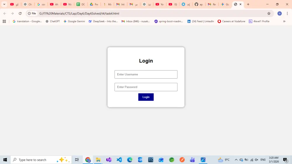 سأقوم بتصميم وتطوير صفحة تسجيل دخول (Login Page) بسيطة واحترافية باستخدام HTML و CSS و JavaScript.