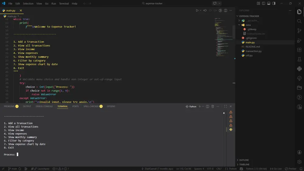 تطوير تطبيق Python بسيط (CLI) لتسجيل البيانات وإخراج تقارير