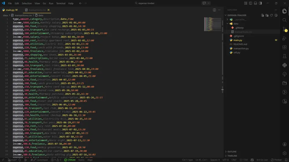 تطوير تطبيق Python بسيط (CLI) لتسجيل البيانات وإخراج تقارير