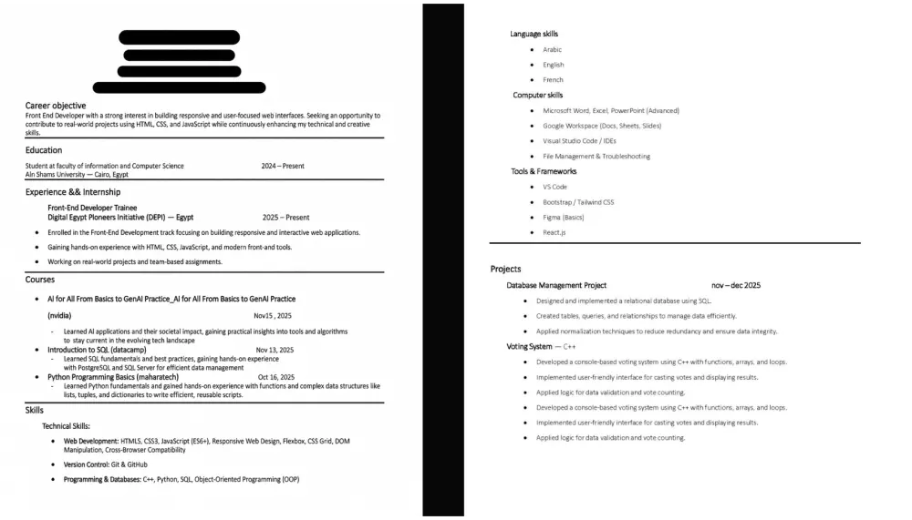 تصميم سيرة ذاتية احترافية متوافقة مع ATS