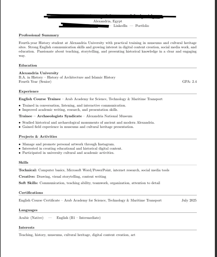 تصميم سيرة ذاتية (CV) احترافية وأكاديمية بتنسيق LaTeX