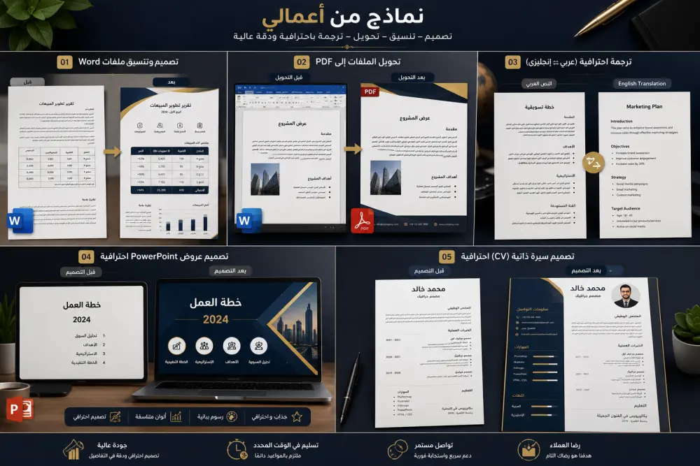 تصميم أو تنسيق حتى10صفحات أو تحويل حتى10ملفات أو ترجمة حتى 1000 كلمةمع الحفاظ على التنسيق الأصلي وتسليم الملف بصيغة Word أو PDF حسب الطلب.