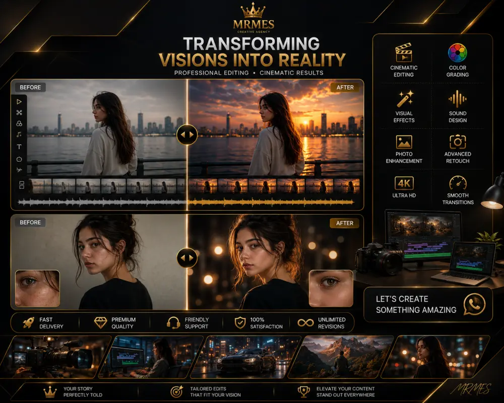 نحوّل رؤيتك إلى تحفة سينمائية مونتاج احترافي للصور والفيديو بجودة HD • 4K • 8K