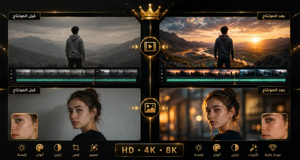 نحوّل رؤيتك إلى تحفة سينمائية مونتاج احترافي للصور والفيديو بجودة HD • 4K • 8K
