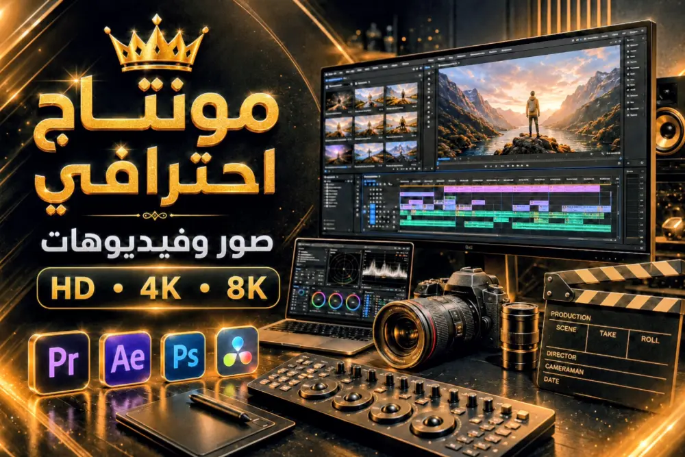 نحوّل رؤيتك إلى تحفة سينمائية مونتاج احترافي للصور والفيديو بجودة HD • 4K • 8K