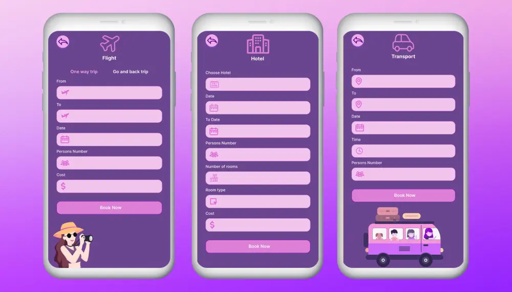 ٣٠ واجهة مصممة لتطبيق سفر وسياحة UIUX على تطبيق فيجما