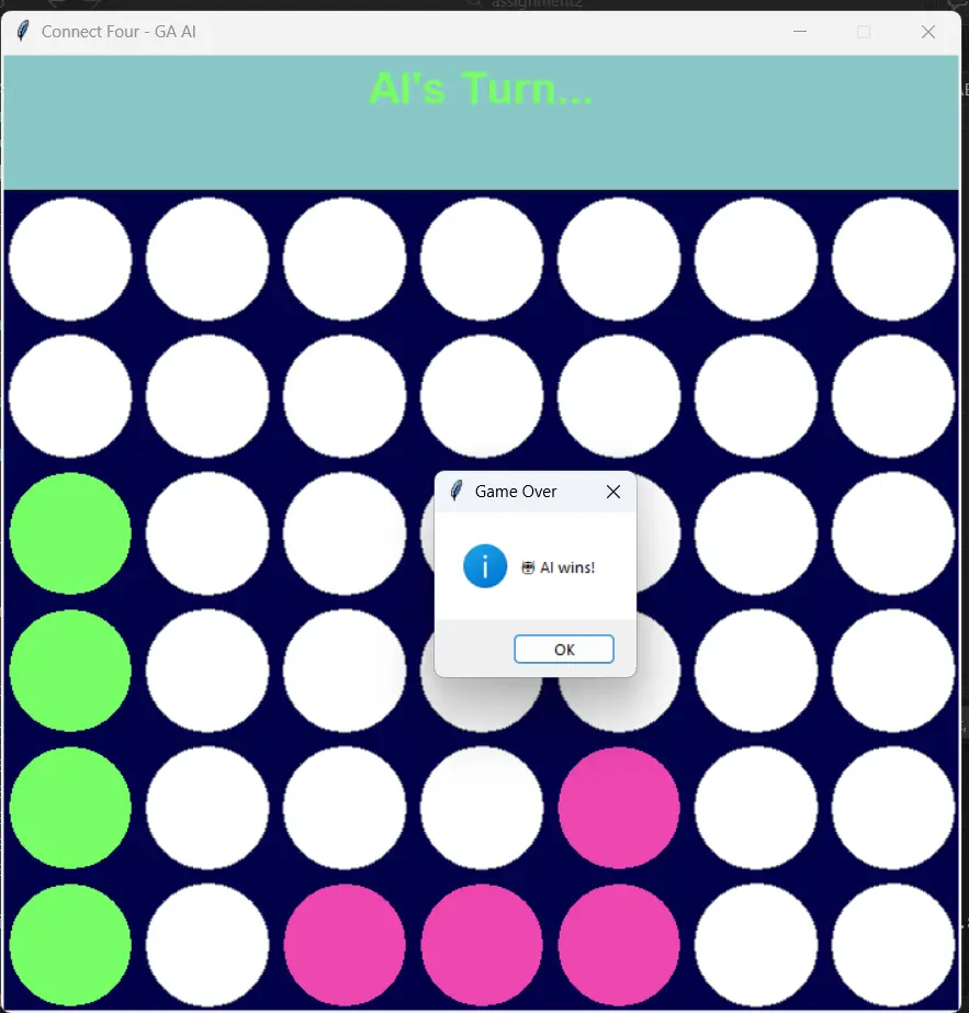 برمجة ذكاء اصطناعي للعبة Connect 4 (أربعة في خط) باستخدام الخوارزميات الجينية