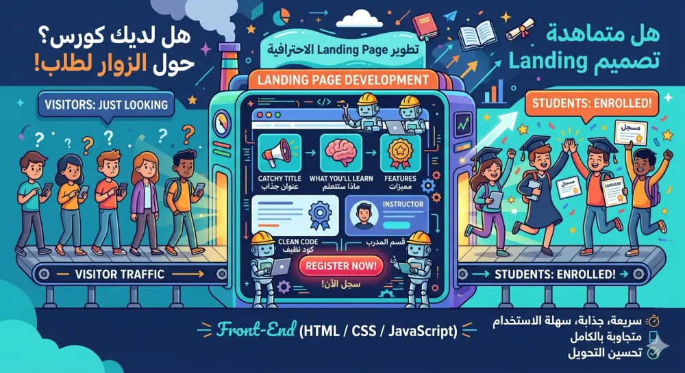 تصميم Landing Page احترافية للكورسات باستخدام Front-End (تحويل الزوار لطلاب)