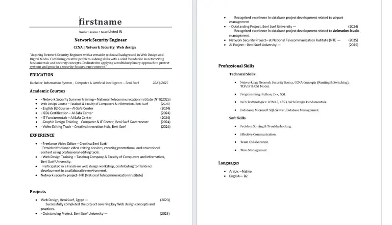 كتابة وتصميم سيرة ذاتية احترافية باللغتين العربية والإنجليزية