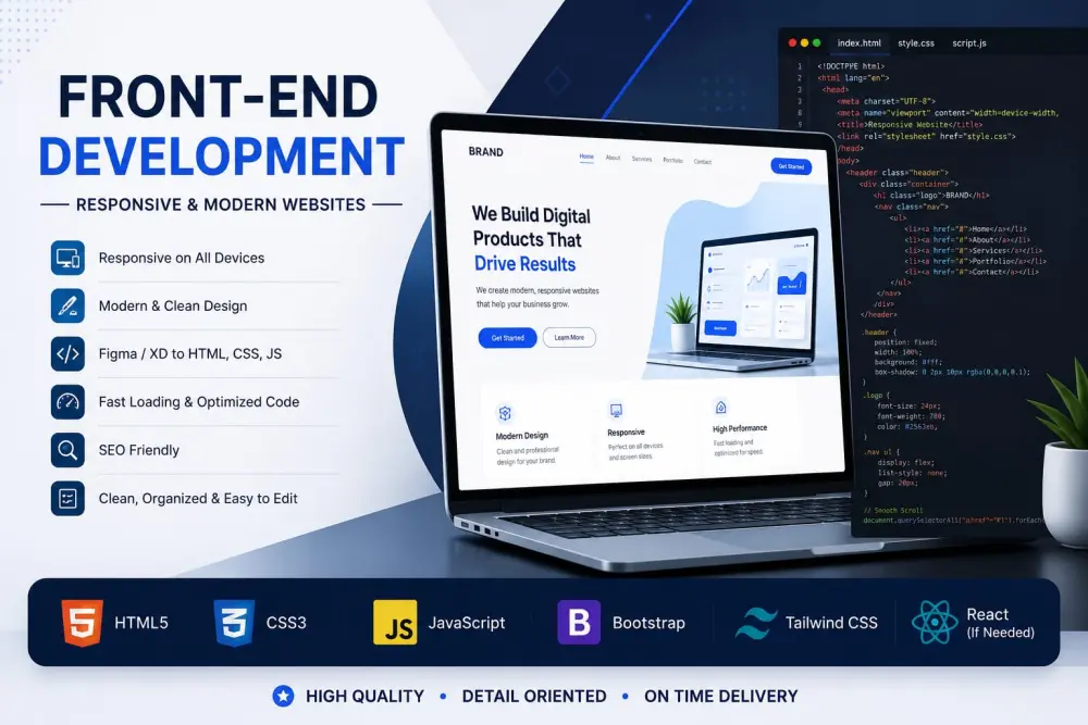 تحويل تصاميم Figma أو XD إلى موقع متكامل باستخدام Front-End احترافي