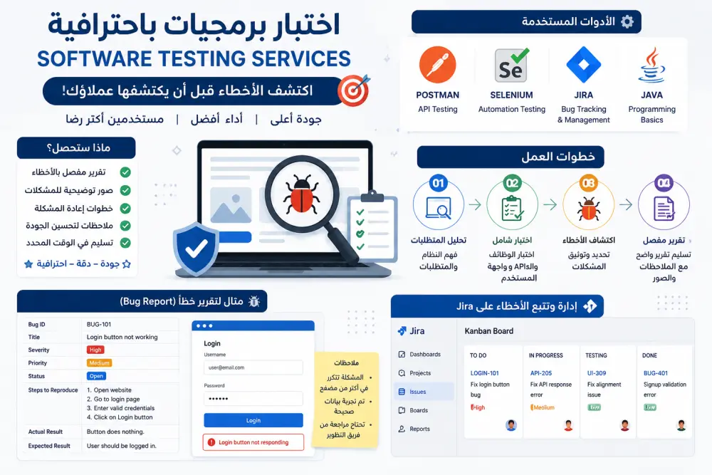 سأقوم باختبار موقعك أو تطبيقك لاكتشاف الأخطاء والمشكلات البرمجية وتحسين تجربة المستخدم باحترافية