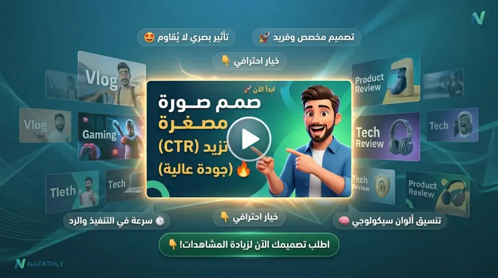 تصميم صور مصغرة (Thumbnail) احترافية لزيادة نسبة النقر (CTR) لفيديوهات اليوتيوب