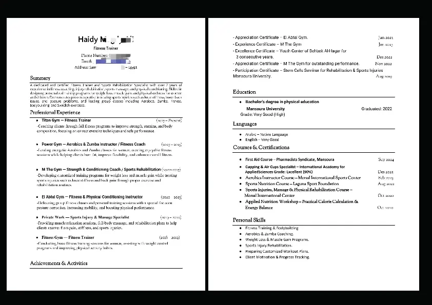 تصميم سيرة ذاتية CV باللغتين بشكل احترافي ومتوافق مع ATS