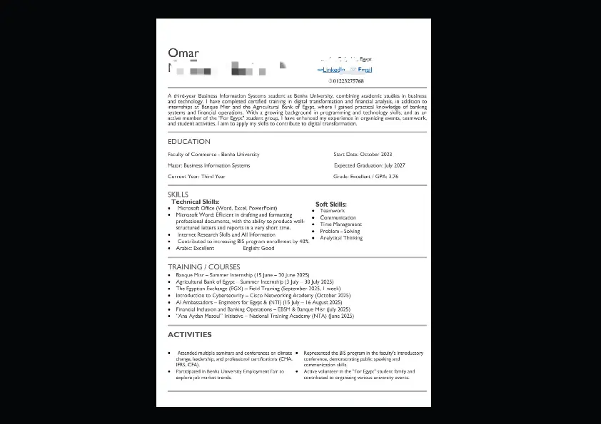 تصميم سيرة ذاتية CV باللغتين بشكل احترافي ومتوافق مع ATS